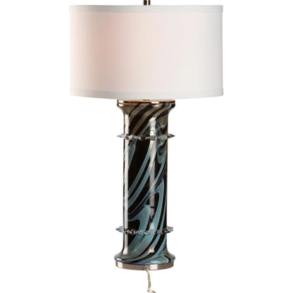 Belluci Lamp by Wildwood in blue, black swirl, polished nickel. Made from unique in a modern style.