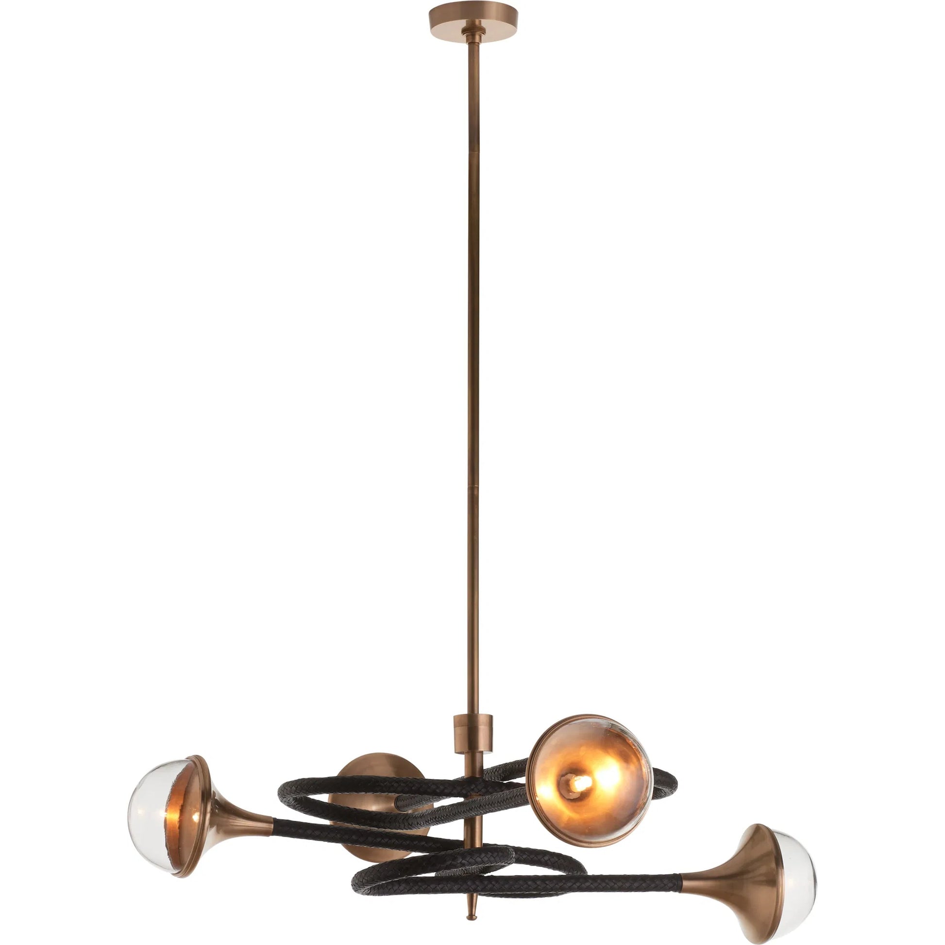 Newton Chandelier by Wildwood in black, antique brass, clear. Made from unique in a modern style.