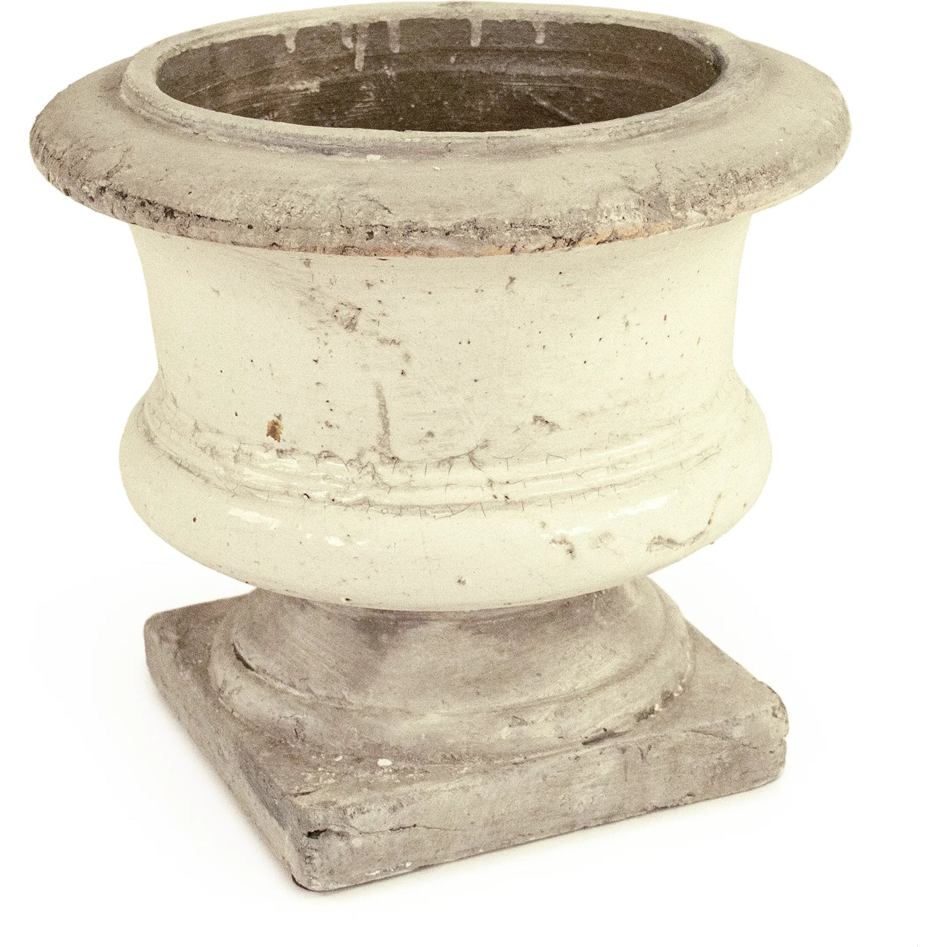 Distressed White and Grey Urn by Zentique in partially glazed off-white. Made from ceramic in a rustic style.