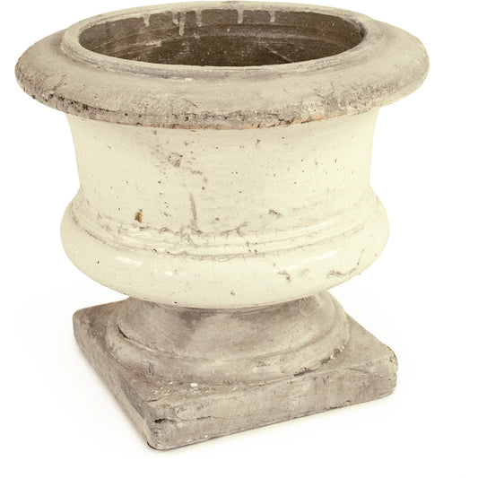 Distressed White and Grey Urn by Zentique in partially glazed off-white. Made from ceramic in a unique style.