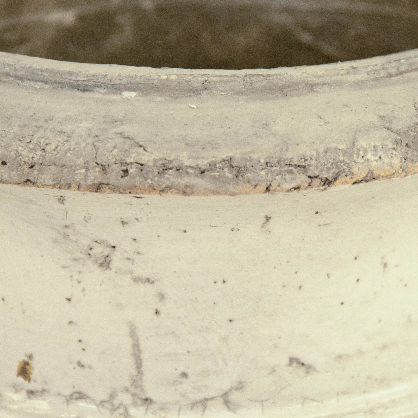 002 SI-2448808 | Closeup | Distressed White and Grey Urn by Zentique in partially glazed off-white. Made from ceramic in a rustic style.