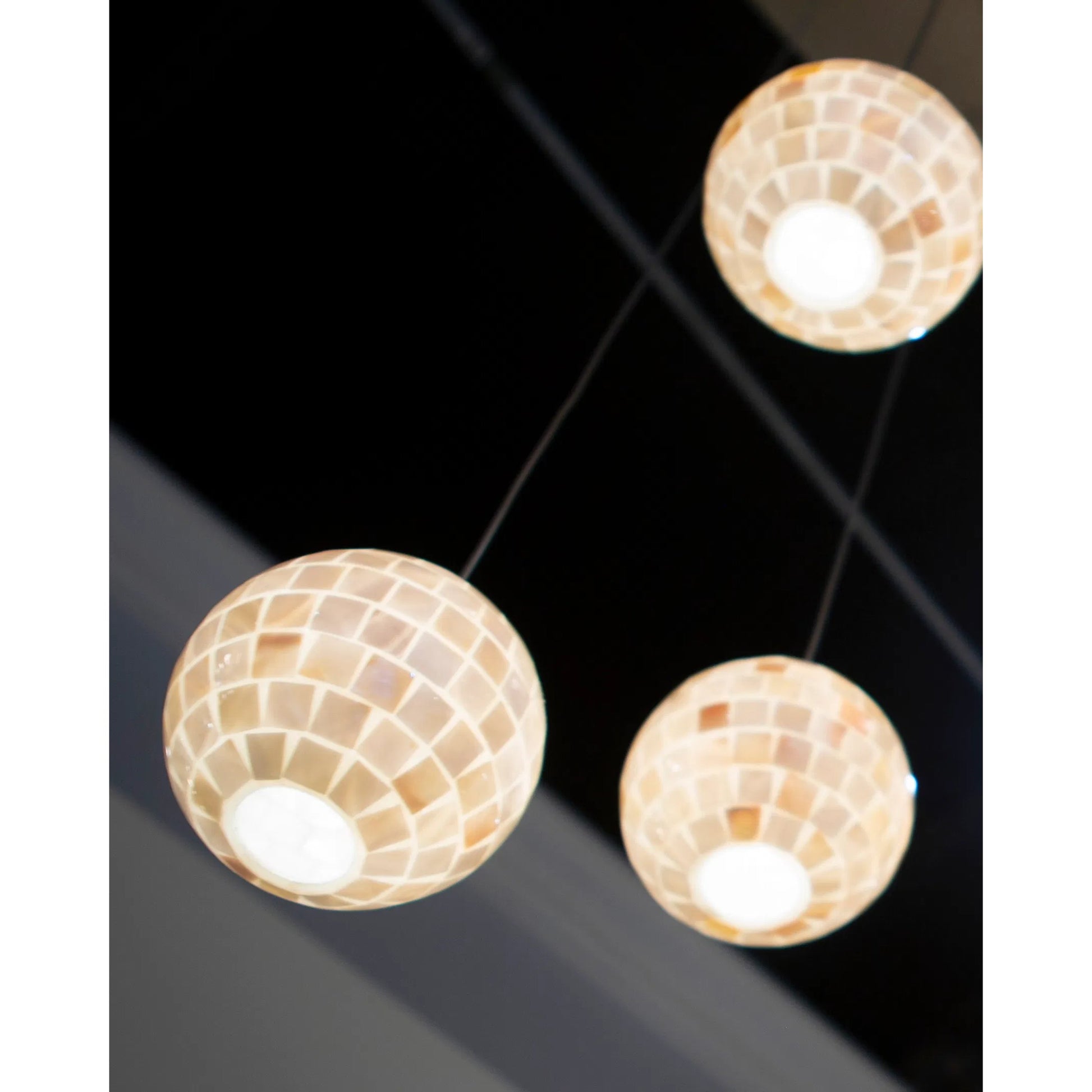 Finhorn 3-Light Round Multi-Drop Pendant by Currey and Company in painted silver, pearl. Made from metal, mother of pearl in a modern style.