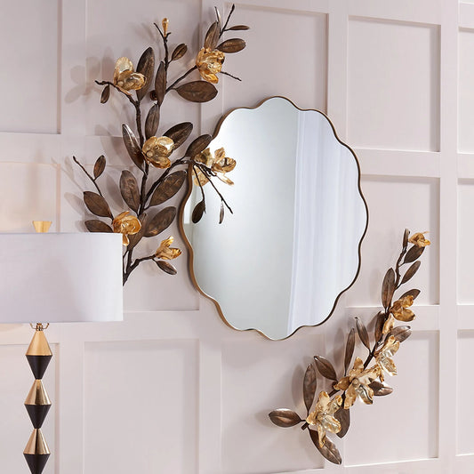 Magnolia Branch Wall Art by Global Views in antique brass, gold. Made from brass in a unique style.