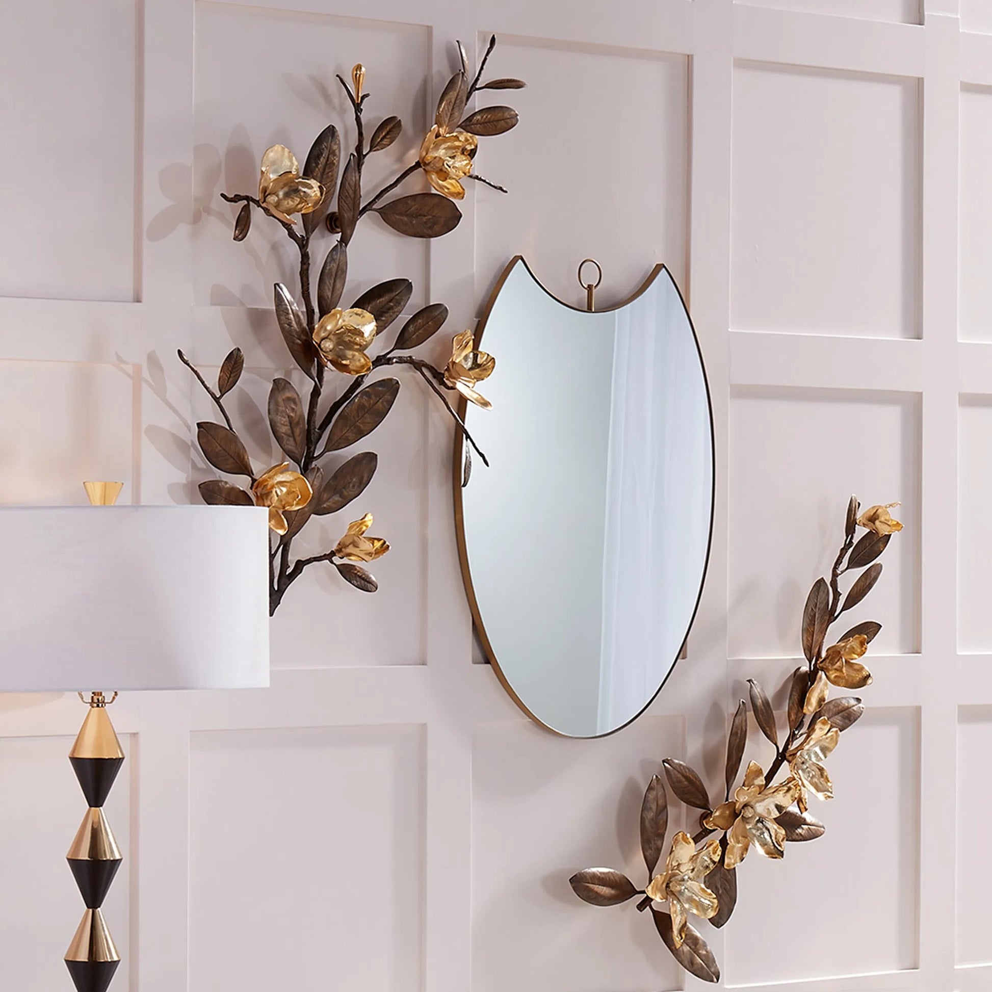 Magnolia Branch Wall Art by Global Views in antique brass, gold. Made from brass in a modern style.