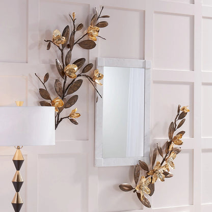 Magnolia Branch Wall Art by Global Views in antique brass, gold. Made from brass in a modern style.