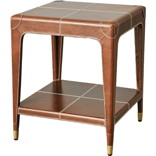 Emporium Home Tiburtina End Table by Global Views in saddle. Made from mdf, leather in a unique style.