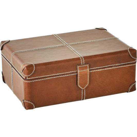 Emporium Home Tiburtina Box by Global Views in saddle. Made from leather, suede in a unique style.
