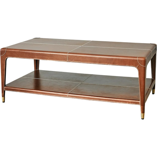 Emporium Home Tiburtina Cocktail Table by Global Views in saddle. Made from mdf, leather in a unique style.