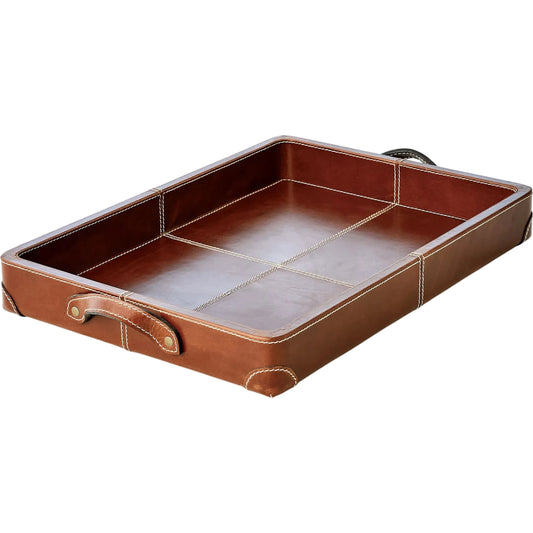 Emporium Home Tiburtina Tray by Global Views in saddle. Made from leather in a unique style.