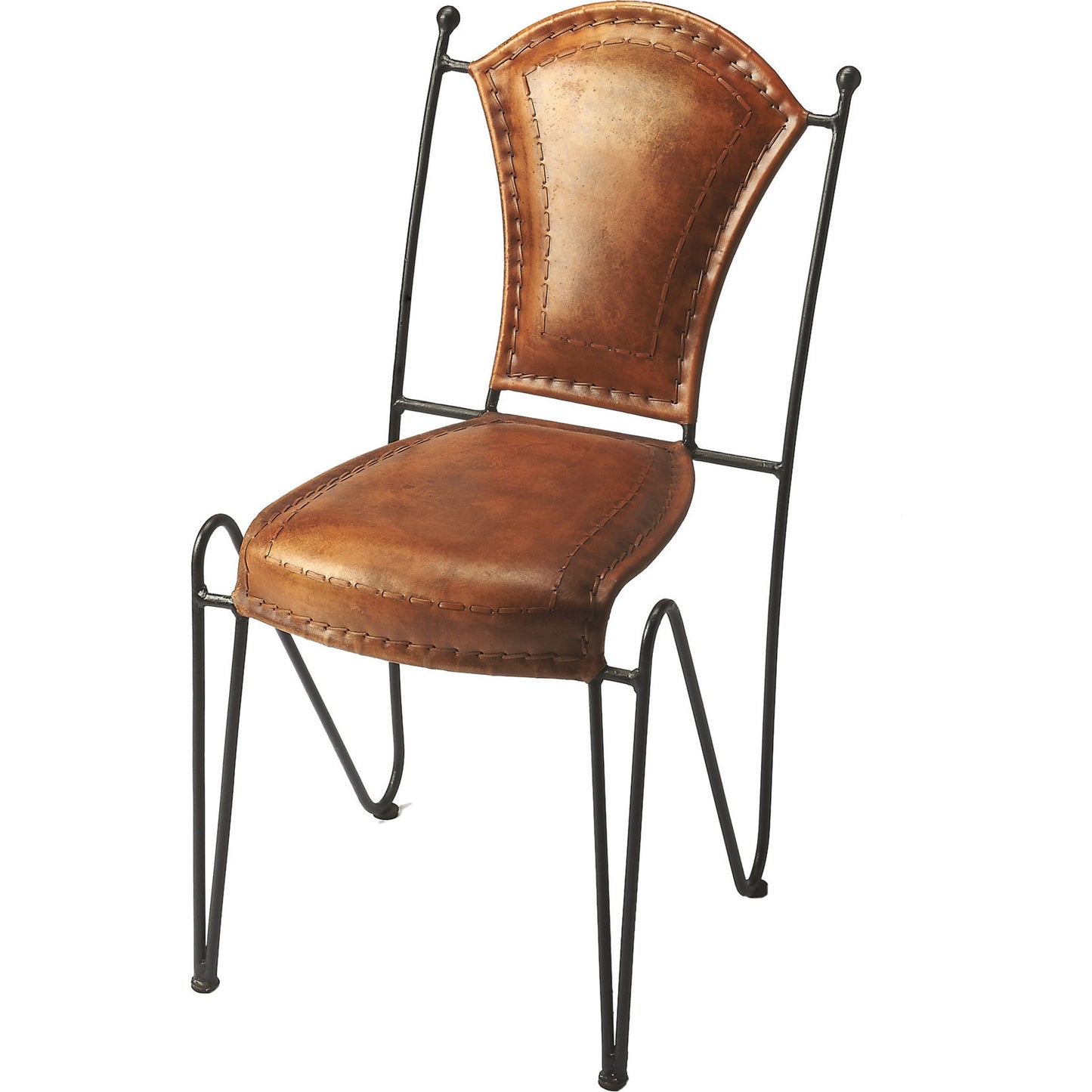 001 O-BUTLER-6182344 | Additional Silo | Coriander Side Chair by Butler Specialty Company in medium brown and brown leather. Made from iron, leather, urethane foam in a modern style.