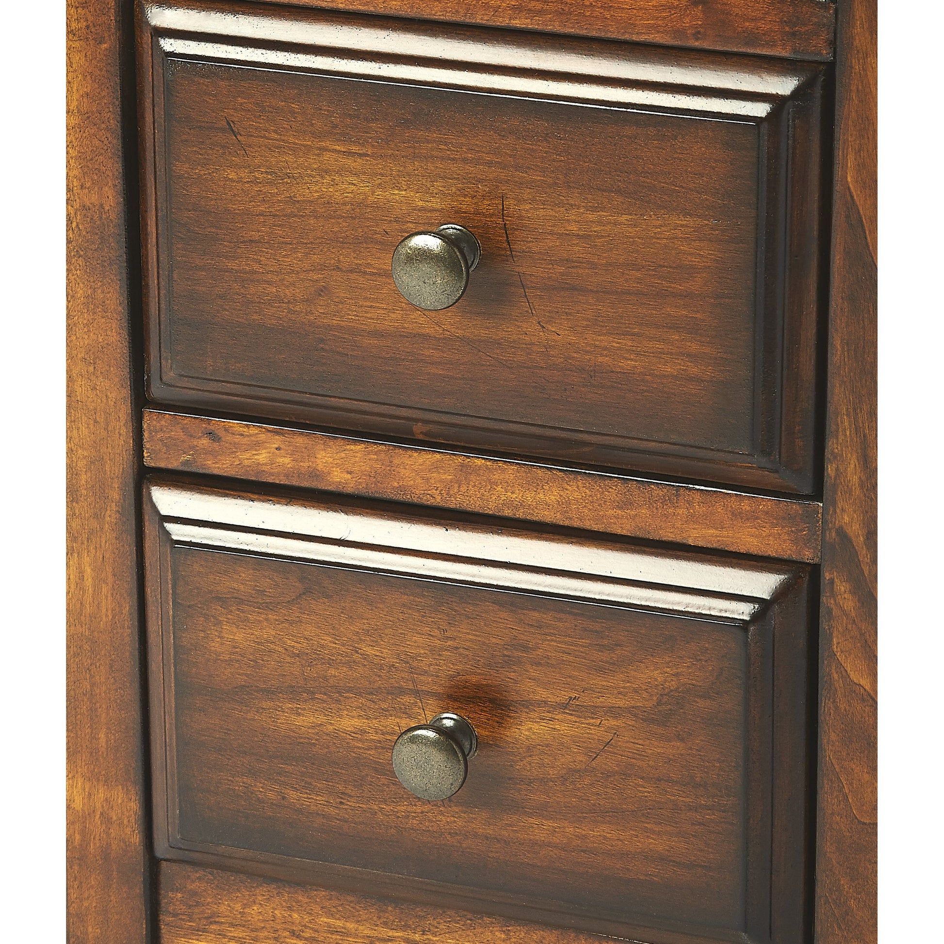Marcus Antique Cherry Chairside Table by Butler Specialty Company in dark brown and antique cherry. Made from poplar hardwood solids, mdf, cherry veneer in a traditional style.