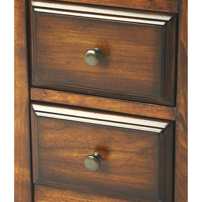 Marcus Antique Cherry Chairside Table by Butler Specialty Company in dark brown and antique cherry. Made from poplar hardwood solids, mdf, cherry veneer in a traditional style.