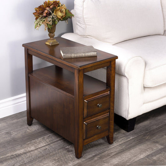 Marcus Antique Cherry Chairside Table by Butler Specialty Company in dark brown and antique cherry. Made from poplar hardwood solids, mdf, cherry veneer in a traditional style.