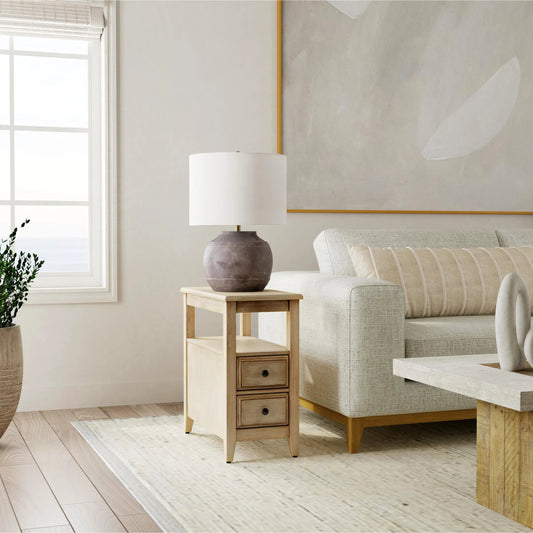 Marcus Side Table with Storage by Butler Specialty Company in tan/beige and antique beige. Made from poplar hardwood solids, mdf, cherry veneer in a modern style.