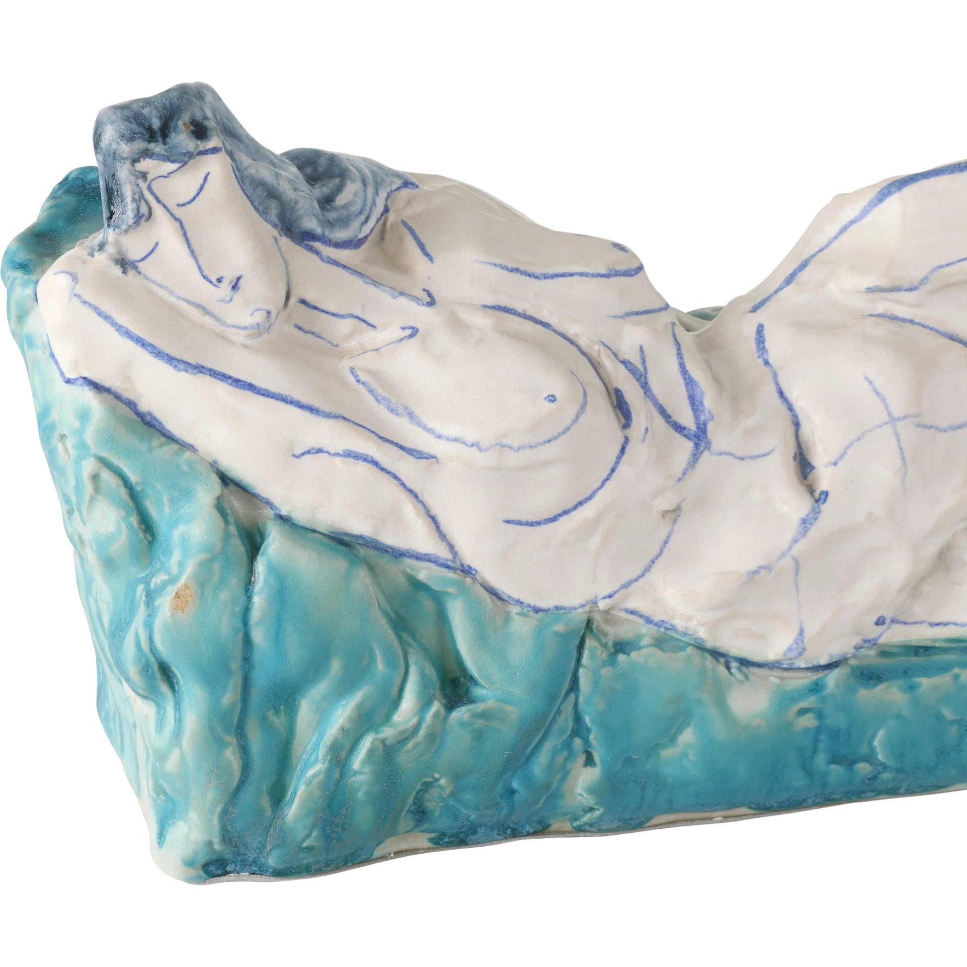Reclining Nude Object by Currey and Company in blue and blue, off-white. Made from porcelain in a eclectic & global style.