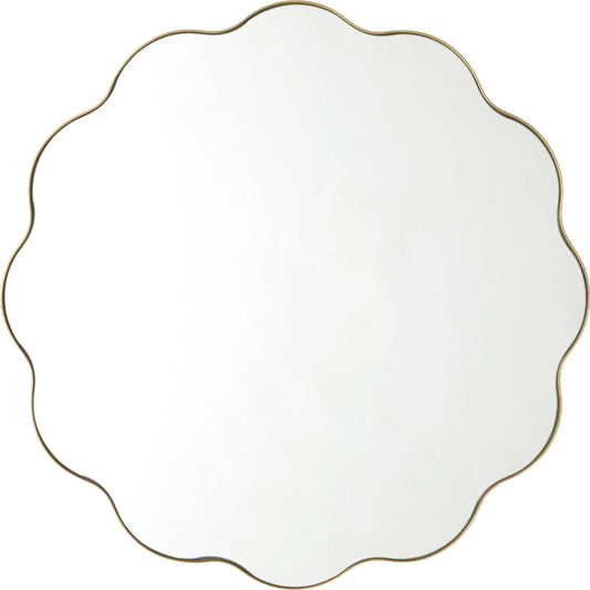 Scalloped Round Mirror with Gold Metal Frame by Global Views in gold. Made from mdf, mirror, iron in a transitional style.