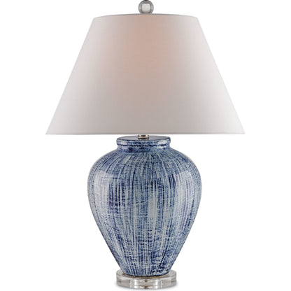 Malaprop Table Lamp by Currey and Company in blue, white. Made from ceramic, acrylic in a coastal style.