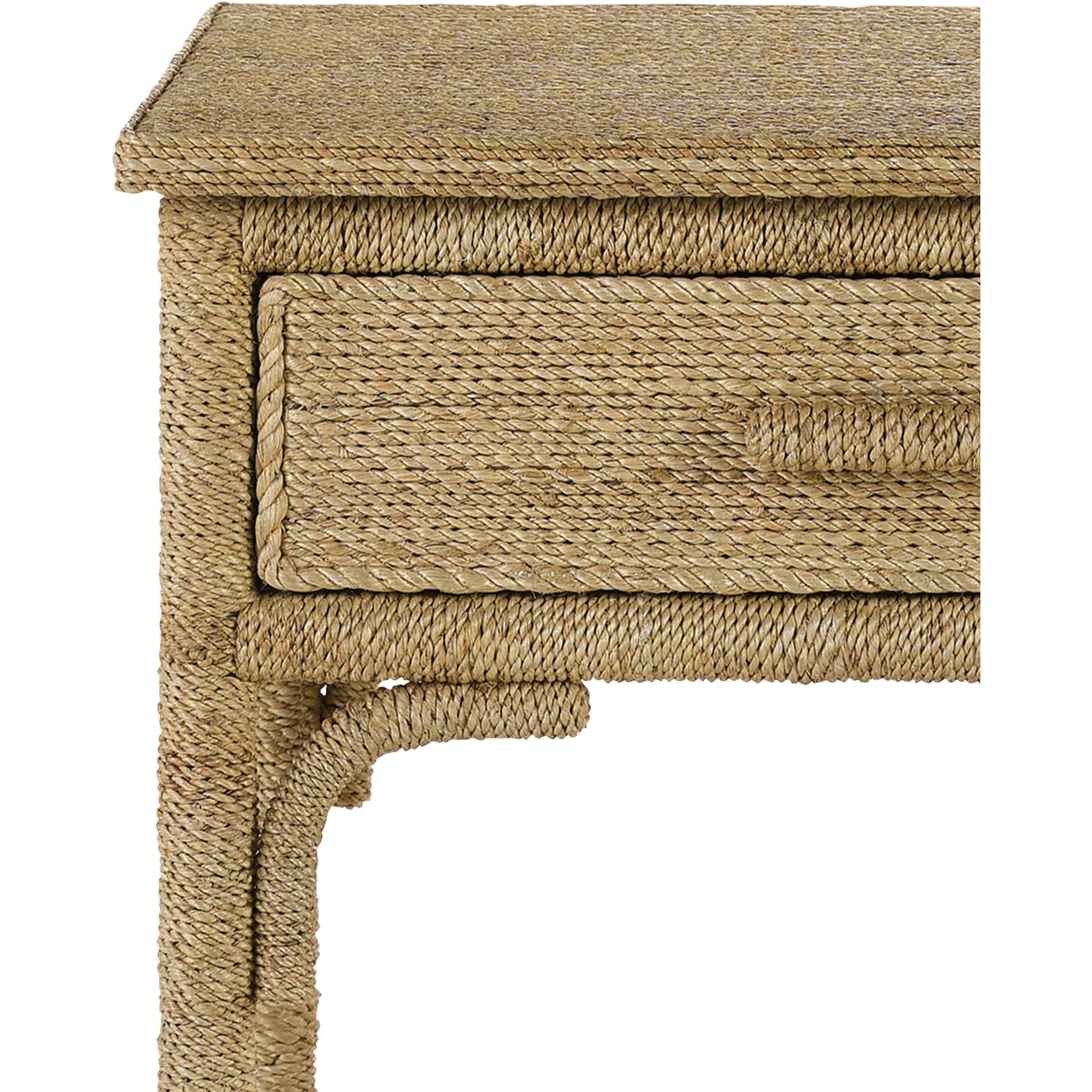 Olisa Nightstand by Currey and Company in natural abaca rope, washed wood. Made from abaca rope, solid wood, engineered wood, rattan in a eclectic & global style.