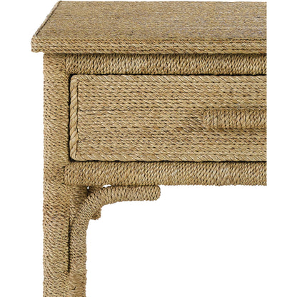 Olisa Nightstand by Currey and Company in natural abaca rope, washed wood. Made from abaca rope, solid wood, engineered wood, rattan in a eclectic & global style.
