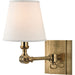 Hillsdale Wall Sconce by Hudson Valley in aged brass. Made from brass in a transitional style.