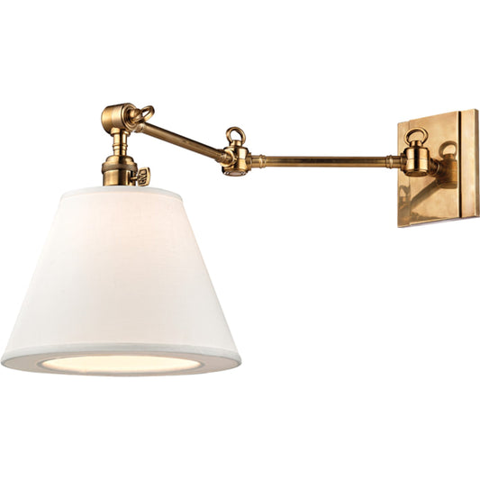 Hillsdale Swing Arm Wall Sconce by Hudson Valley. Made from brass in a transitional style.