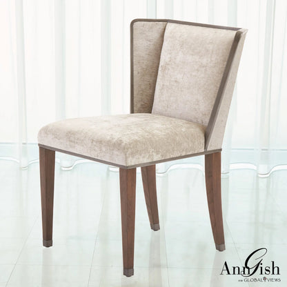 Argento Chair by Global Views in pewter. Made from acacia, beech, raffia, steel, velvet in a transitional style.
