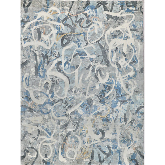 Gianni Rug by Exquisite Rugs in blues, silver, ivory. Made from wool, bamboo silk in a unique style.