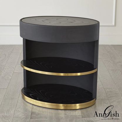 Ellipse Bedside Cabinet by Global Views in black. Made from poplar, oak, black lacquer in a modern style.