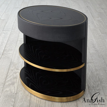 Ellipse Bedside Cabinet by Global Views in black. Made from poplar, oak, black lacquer in a modern style.