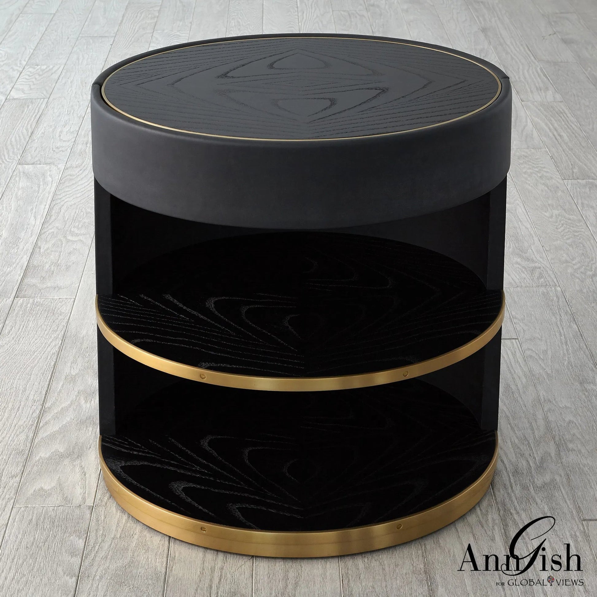 Ellipse Bedside Cabinet by Global Views in black. Made from poplar, oak, black lacquer in a modern style.