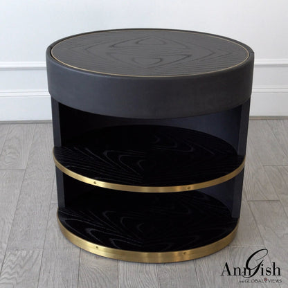 Ellipse Bedside Cabinet by Global Views in black. Made from poplar, oak, black lacquer in a modern style.