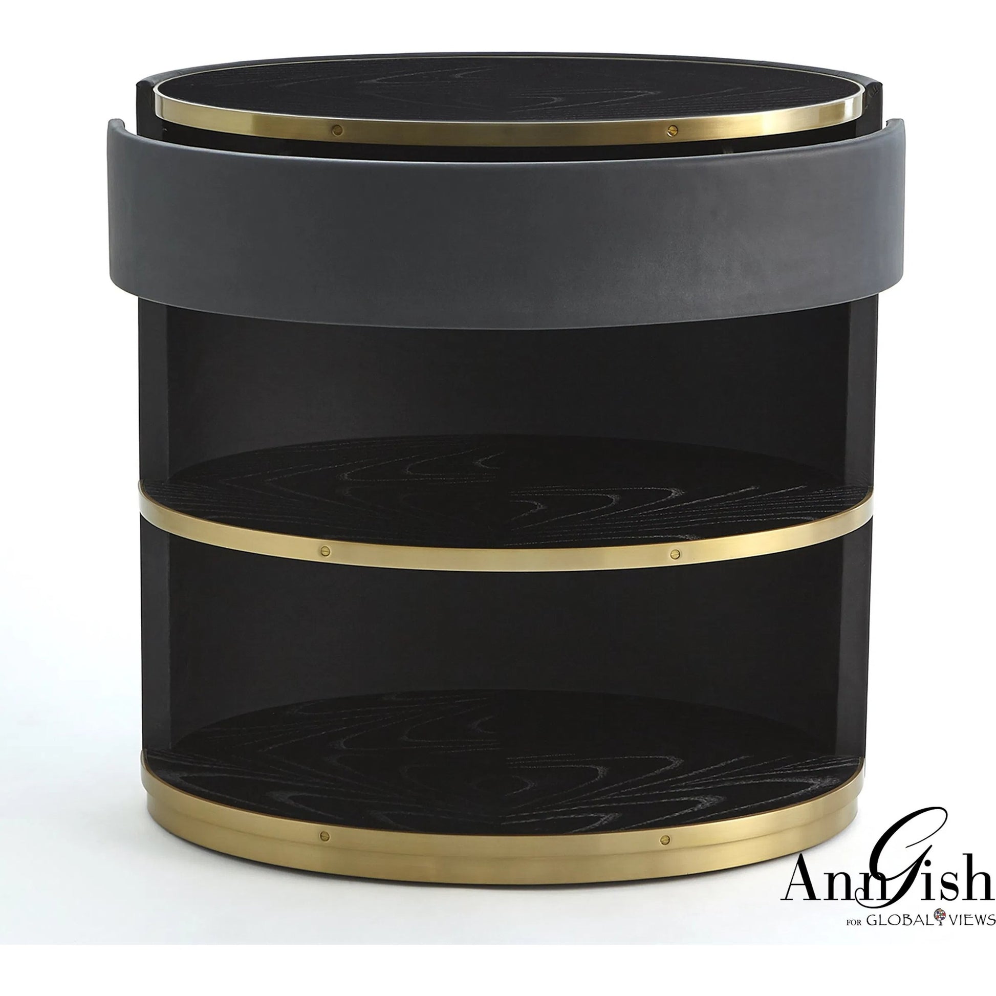 Ellipse Bedside Cabinet by Global Views in black. Made from poplar, oak, black lacquer in a modern style.