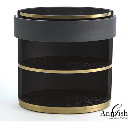 Ellipse Bedside Cabinet by Global Views in black. Made from poplar, oak, black lacquer in a modern style.