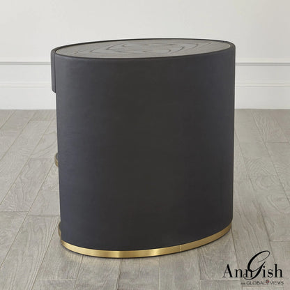 Ellipse Bedside Cabinet by Global Views in black. Made from poplar, oak, black lacquer in a modern style.