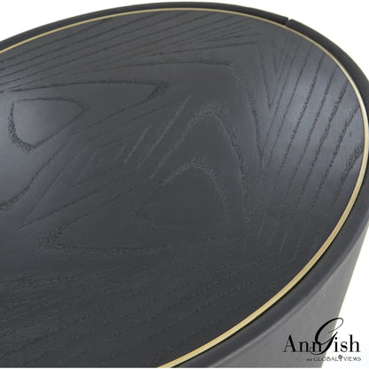 Ellipse Bedside Cabinet by Global Views in black. Made from poplar, oak, black lacquer in a modern style.