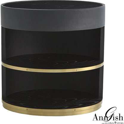 Ellipse Bedside Cabinet by Global Views in black. Made from poplar, oak, black lacquer in a modern style.