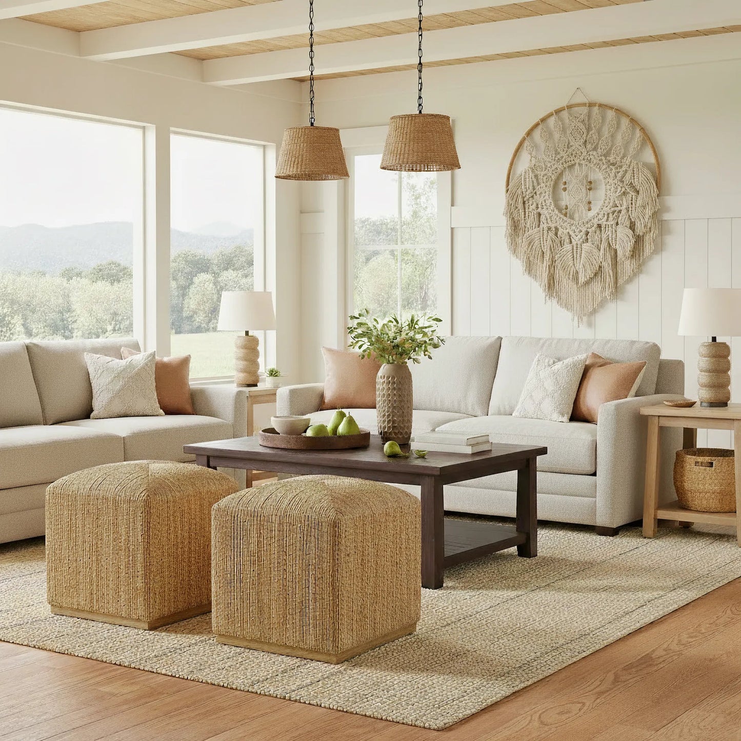 006 SI-2531511 | Lifestyle | Como Accent Stool by Butler Specialty Company in natural and natural rattan. Made from banana leaf, mixed wood, plywood in a unique style.