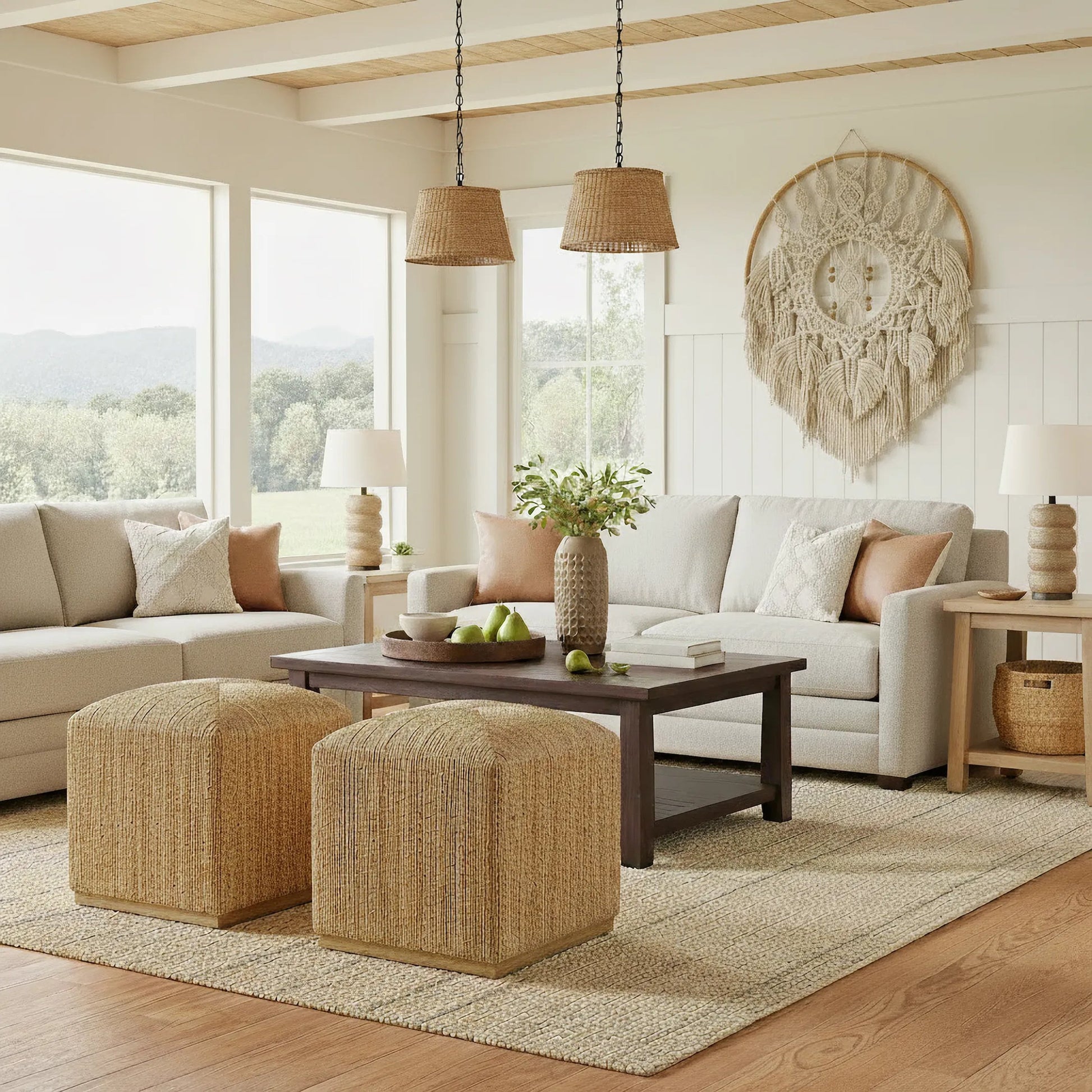 Como Accent Stool by Butler Specialty Company in natural and natural rattan. Made from banana leaf, mixed wood, plywood in a unique style.