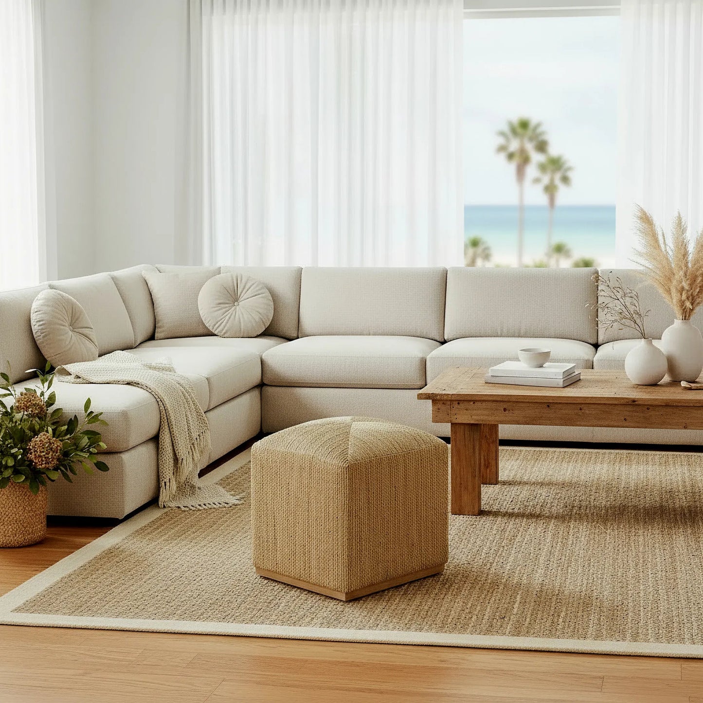 007 SI-2531511 | Lifestyle | Como Accent Stool by Butler Specialty Company in natural and natural rattan. Made from banana leaf, mixed wood, plywood in a unique style.