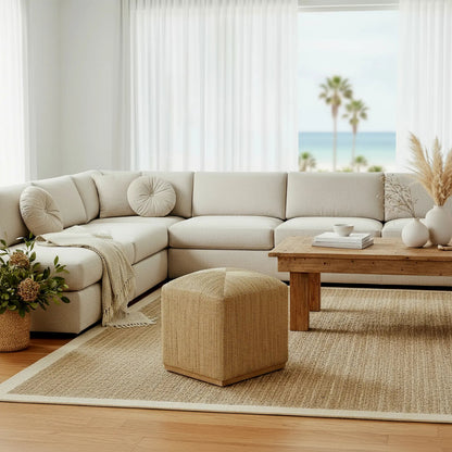 Como Accent Stool by Butler Specialty Company in natural and natural rattan. Made from banana leaf, mixed wood, plywood in a unique style.