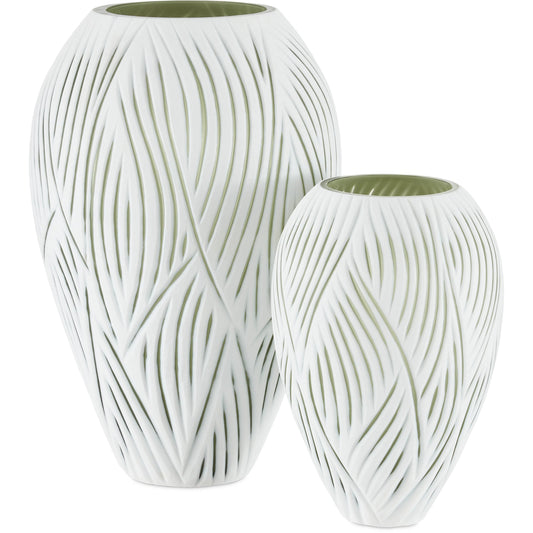 Patta Vase Set by Currey and Company in white, green. Made from glass in a coastal style.