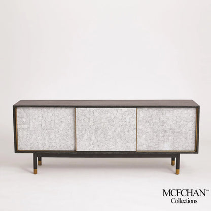 Ostara Media Cabinet by Global Views in acacia, oak. Made from beech, mdf, brass sabots, egg shell in a modern style.