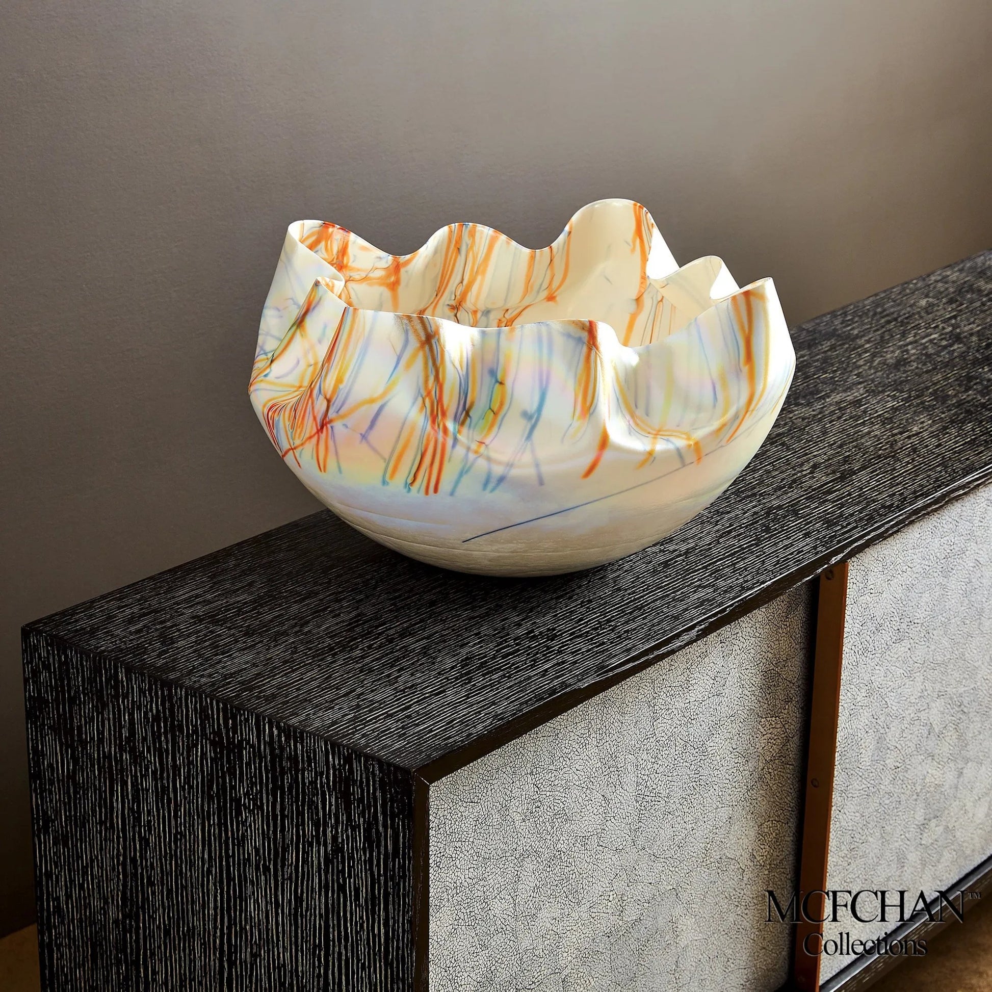 Ostara Media Cabinet by Global Views in acacia, oak. Made from beech, mdf, brass sabots, egg shell in a modern style.