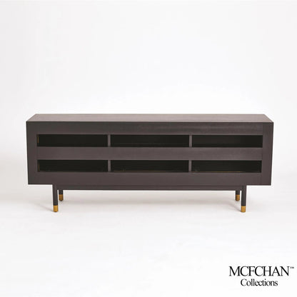 Ostara Media Cabinet by Global Views in acacia, oak. Made from beech, mdf, brass sabots, egg shell in a modern style.