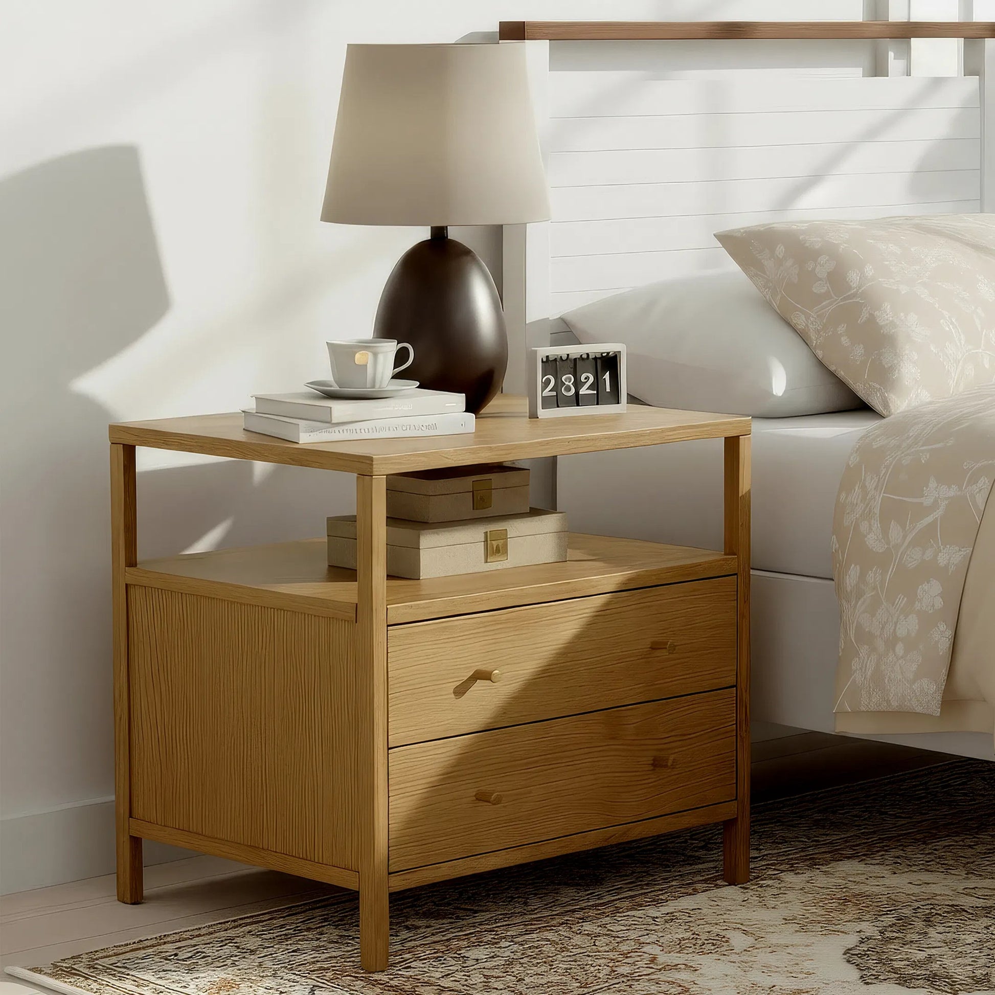 Mendel Nightstand by Butler Specialty Company. Made from white oak veneer, rubberwood, laminated veneer lumber, plywood in a traditional style.