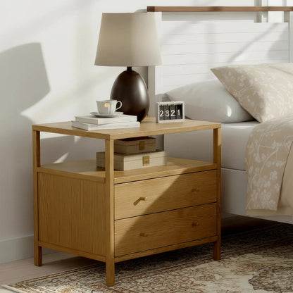 Mendel Nightstand by Butler Specialty Company. Made from white oak veneer, rubberwood, laminated veneer lumber, plywood in a traditional style.
