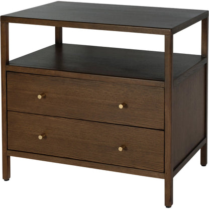 Mendel Nightstand by Butler Specialty Company in walnut. Made from white oak veneer, rubberwood, laminated veneer lumber, plywood in a traditional style.