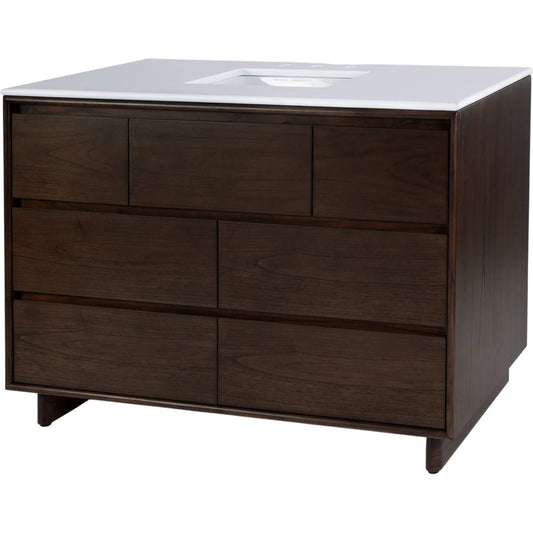 Halmstad Bathroom Vanity by Butler Specialty Company. Made from mdf, pine, mindi, plywood, quartz top, ceramic sink, veneer, composite wood in a transitional style.