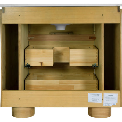 Genoa Bathroom Vanity by Butler Specialty Company in light oak. Made from mdf, eucalyptus, pine, plywood, composite wood, quartz, ceramic in a transitional style.