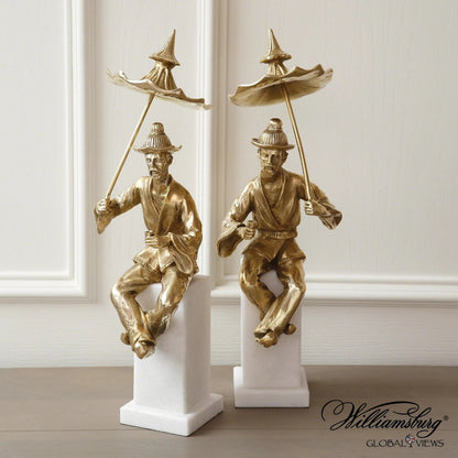 Hyson - Right Facing Tea Drinking Man by Global Views. Made from brass, marble in a eclectic & global style.